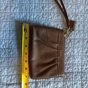 Coach Brown Leather Wristlet with Pleated Detailing